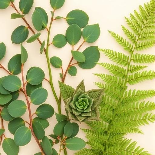 Fresh eucalyptus and fern foliage